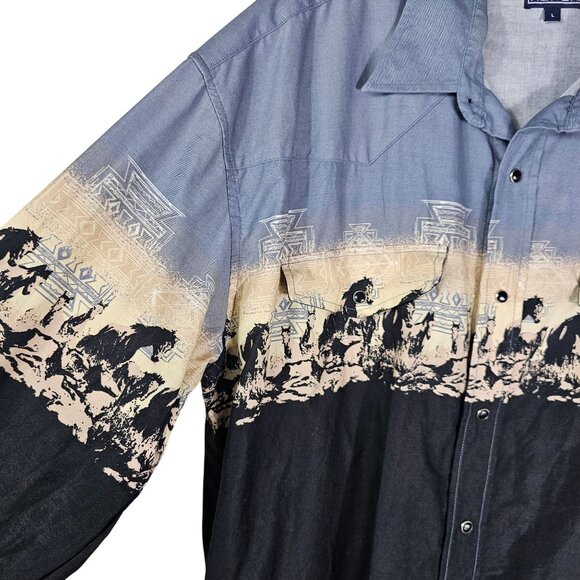 Vintage Roper Mens L Western Pearl Snap Wild Horses Rodeo 90’s Long Sleeve Shirt - Picture 4 of 7